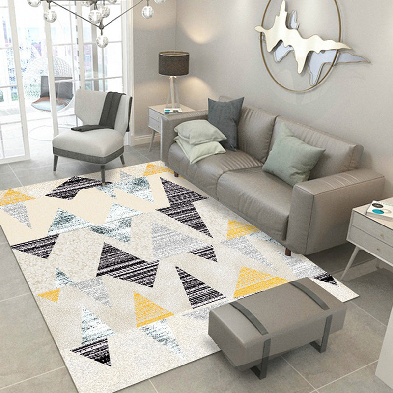 Contemporary home interior rug pastel triangles patterned rug polyester machine washable rug