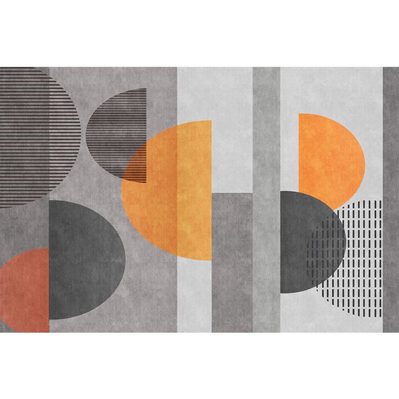 Gray Half-Circle Patterned Carpet Synthetic Modern Carpet Pet-Friendly Non-Slip Carpet for the Living Room
