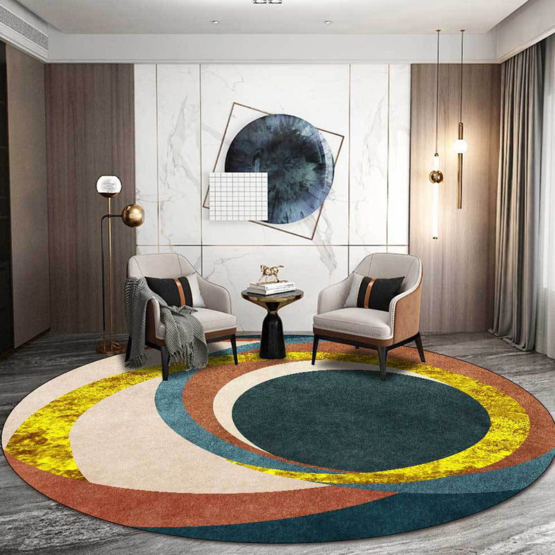 Exotic Novelty Indoor Rug Golden Circles Area Rug Stain Resistant Rug for Home Decor