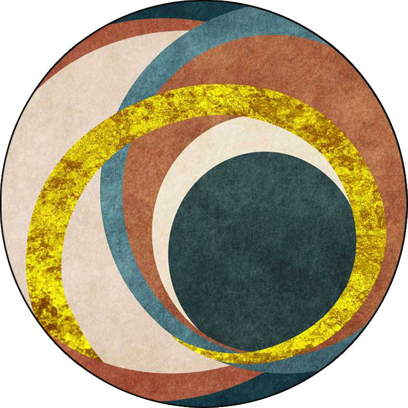 Exotic Novelty Indoor Rug Golden Circles Area Rug Stain Resistant Rug for Home Decor