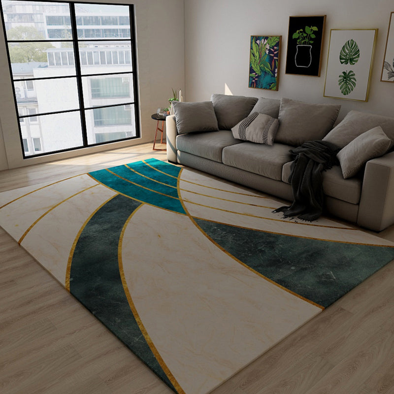 Dark Color Block Abstract Rug Polypropylene Minimalist Carpet Stain Resistant Non-Slip Back Rug for Bedroom