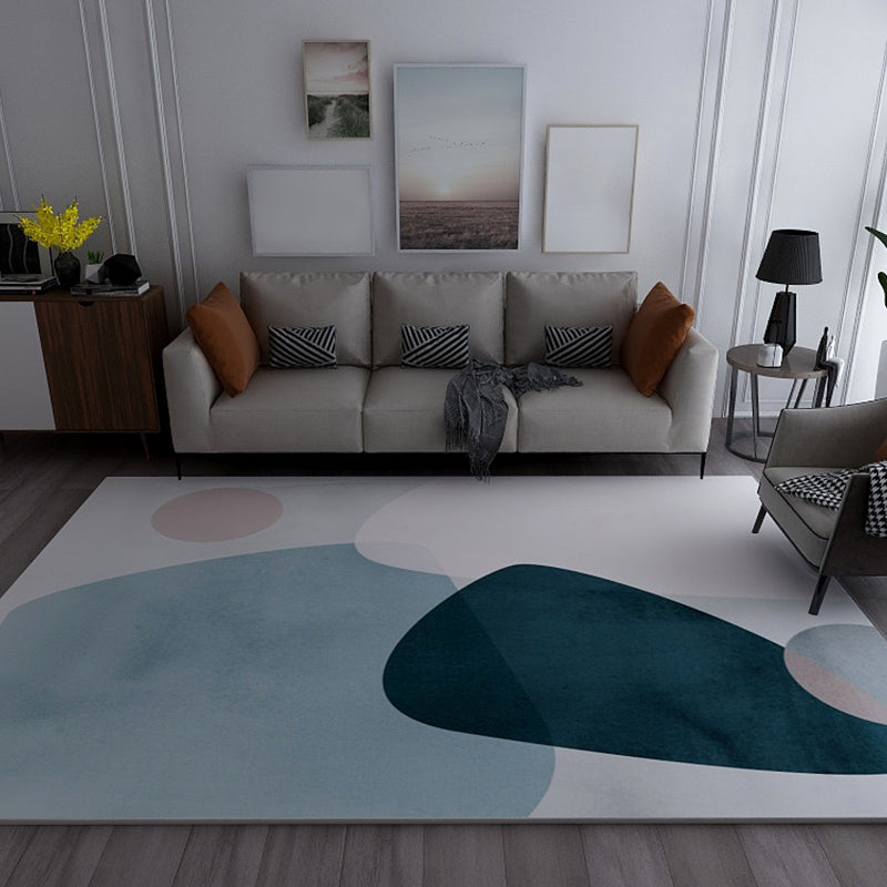 Morandi Color Living Room Rug Creative Geometric Pattern Rug Polyester Non-Slip Washable Area Rug