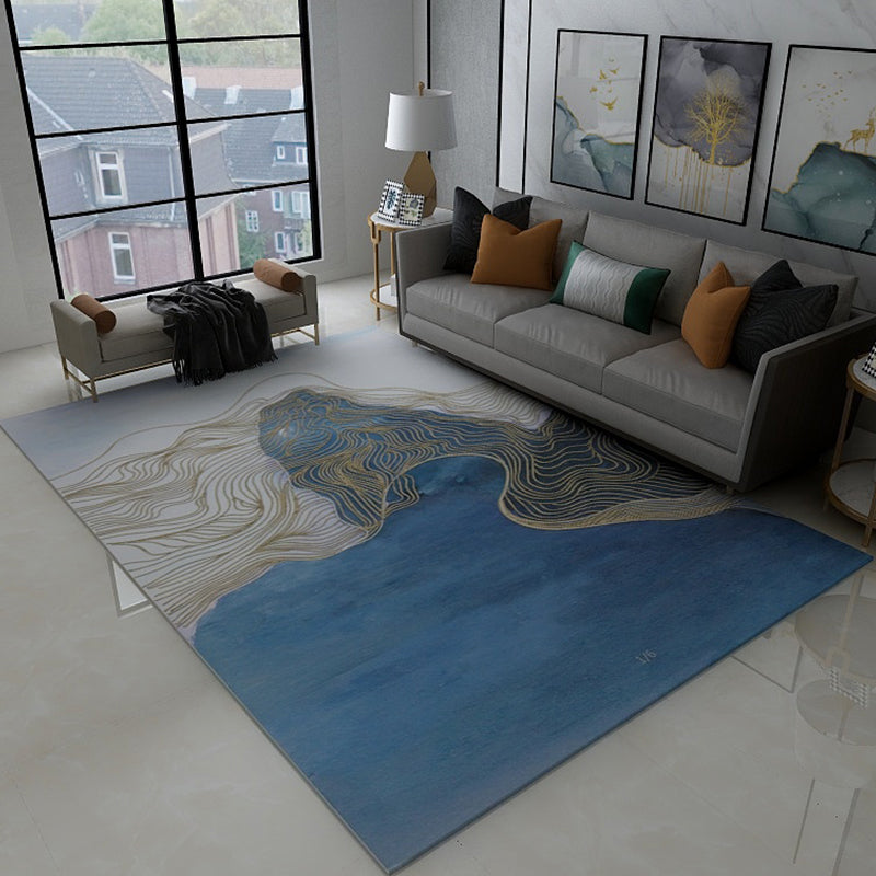 Trendy Flowing Swirl Rug Dark Color Synthetic Rug Easy Care Non-Slip Rug for Living Room