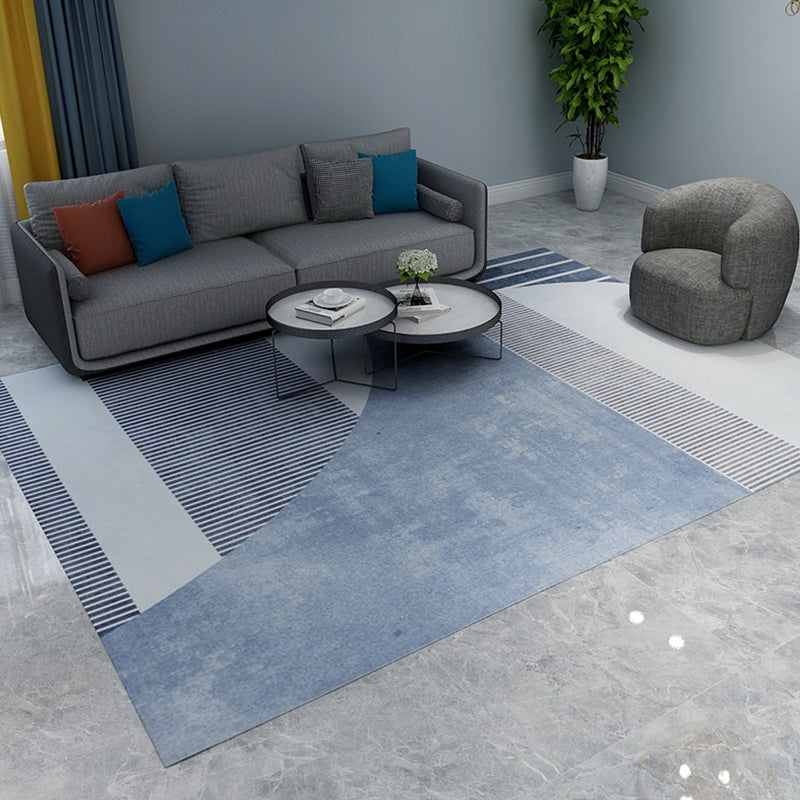 Soft Blue Geometric Carpet Polyester Minimalism Rug Non-Slip Pet Friendly Area Rug for Living Room