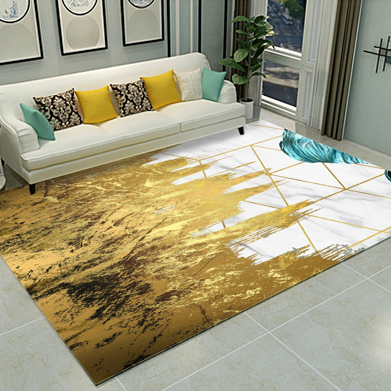 Cyberpunk Living Room Carpet Multi Color Abstract Foil Streams Carpet Polyester Machine Washable Area Rug