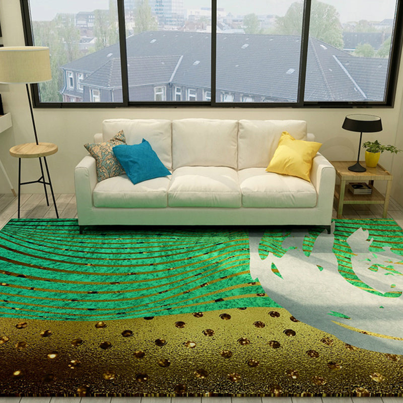 Cyberpunk Living Room Carpet Multi Color Abstract Foil Streams Carpet Polyester Machine Washable Area Rug