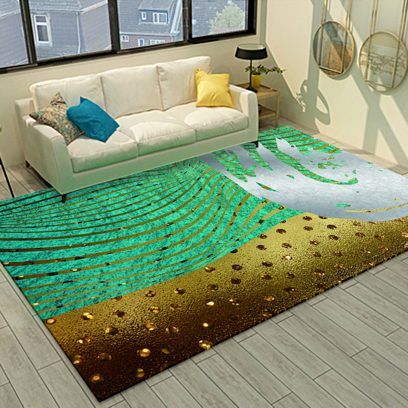 Cyberpunk Living Room Carpet Multi Color Abstract Foil Streams Carpet Polyester Machine Washable Area Rug