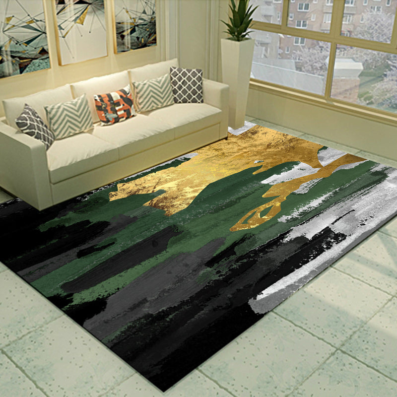 Cyberpunk Living Room Carpet Multi Color Abstract Foil Streams Carpet Polyester Machine Washable Area Rug