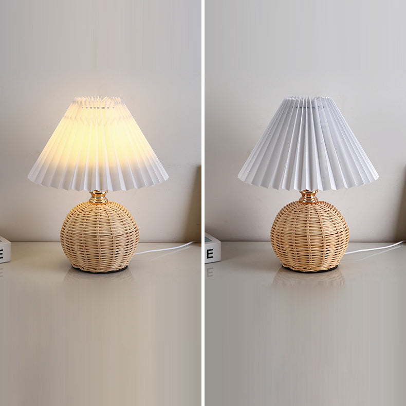 RattaLume Nordic LED Table Lamp | Woven Rattan & Foldable Fabric Shade | Mood Light | Decor for the Bedroom