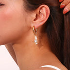 18k Asymmetrical Pearl Diamond Hoop Earrings
