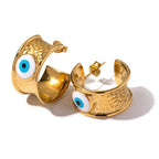 18k Gold Textured Evil Eye Hoop Earrings