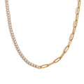 18k Paperclip Chain Tennis Necklace, Bracelet, and Earrings
