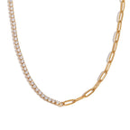 18k Paperclip Chain Tennis Necklace, Bracelet, and Earrings
