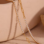 18k Paperclip Chain Tennis Necklace, Bracelet, and Earrings