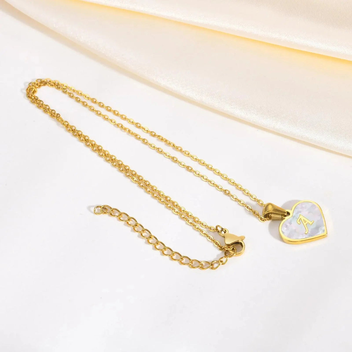 18k Pearl Heart Initial Letter Necklace