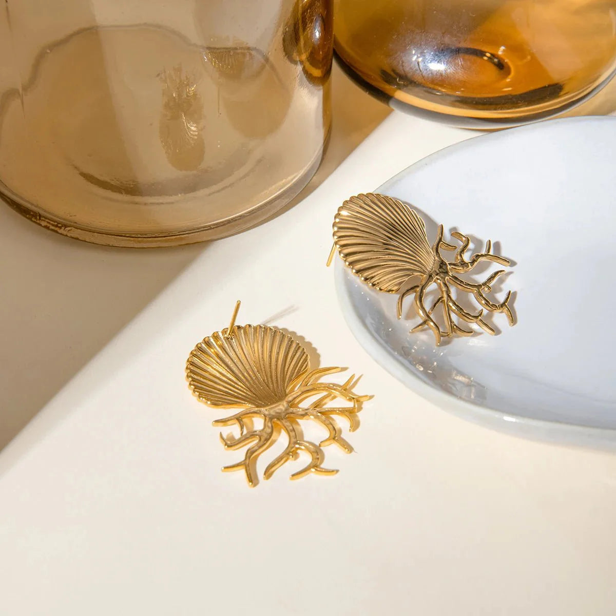 18k Sea Shell Coral Earrings