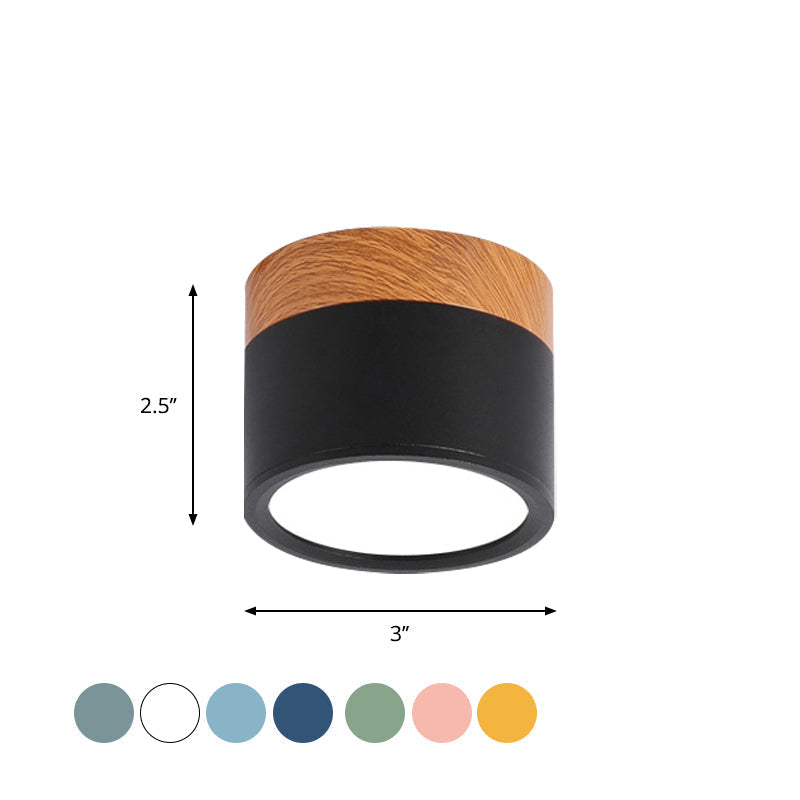 Modern Macaron Ceiling Light – Compact Metal/Wood Flush Mount Lighting for Kitchen and Bar in Yellow, Blue, and Black