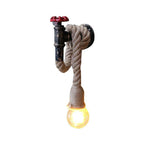 Industrial Faucet Wall Lamp 1-Light Hemp Rope Wall Mounted Lamp in Brown for Wine Bar