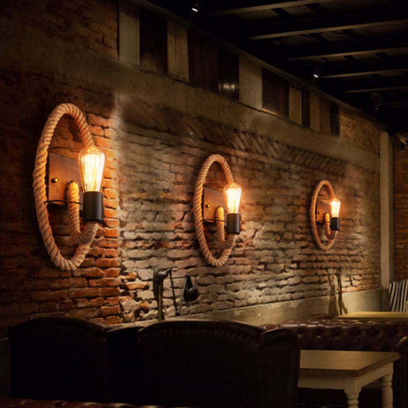 Single rope wrapped wall light farmhouse brown oval/round dining room wall mounted light with open lamp design
