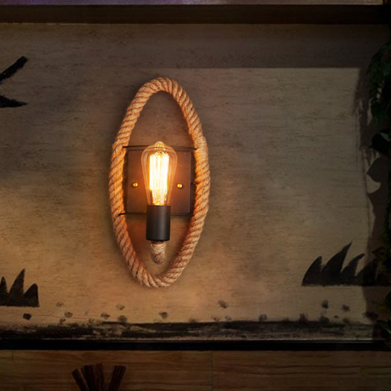 Single rope wrapped wall light farmhouse brown oval/round dining room wall mounted light with open lamp design