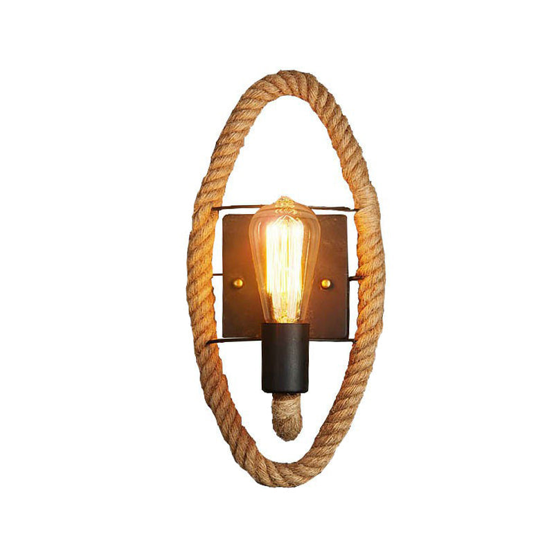Single rope wrapped wall light farmhouse brown oval/round dining room wall mounted light with open lamp design