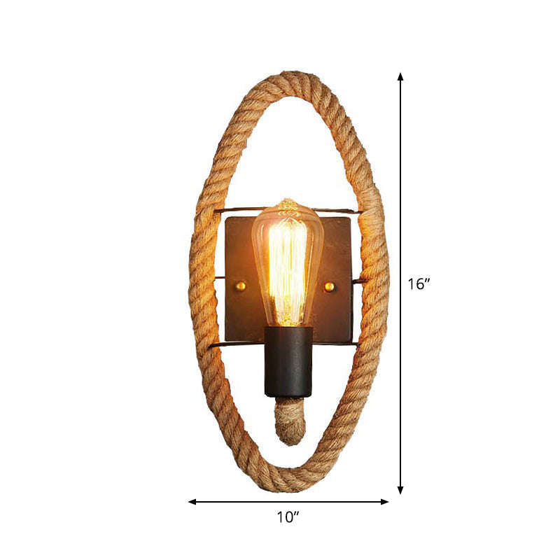 Single rope wrapped wall light farmhouse brown oval/round dining room wall mounted light with open lamp design