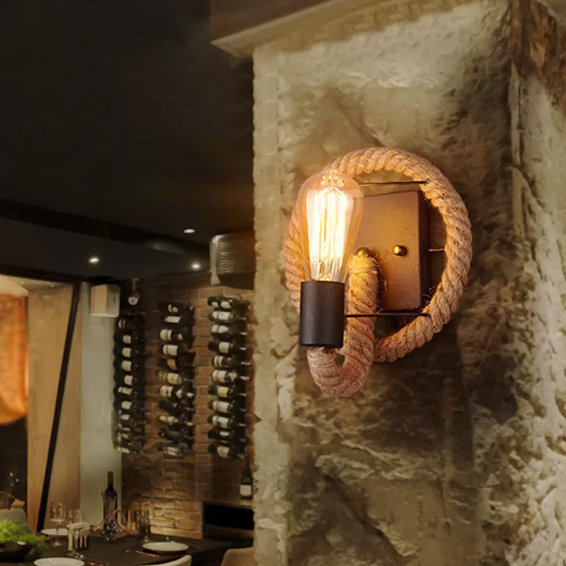 Single rope wrapped wall light farmhouse brown oval/round dining room wall mounted light with open lamp design
