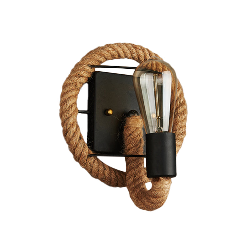 Single rope wrapped wall light farmhouse brown oval/round dining room wall mounted light with open lamp design