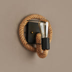 Single rope wrapped wall light farmhouse brown oval/round dining room wall mounted light with open lamp design