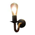 Rope wrapping Arm Wall lamp Rustic 1 head Bathroom wall-mounted lamp with Open bulb design in Black