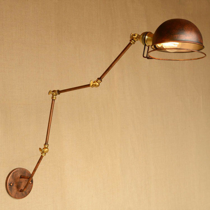 Iron Rust Wall Reading Lamp Semi-Spherical 1-Light Farmhouse Wall Mounted Lighting with Rotatable Arm and Wire Guard