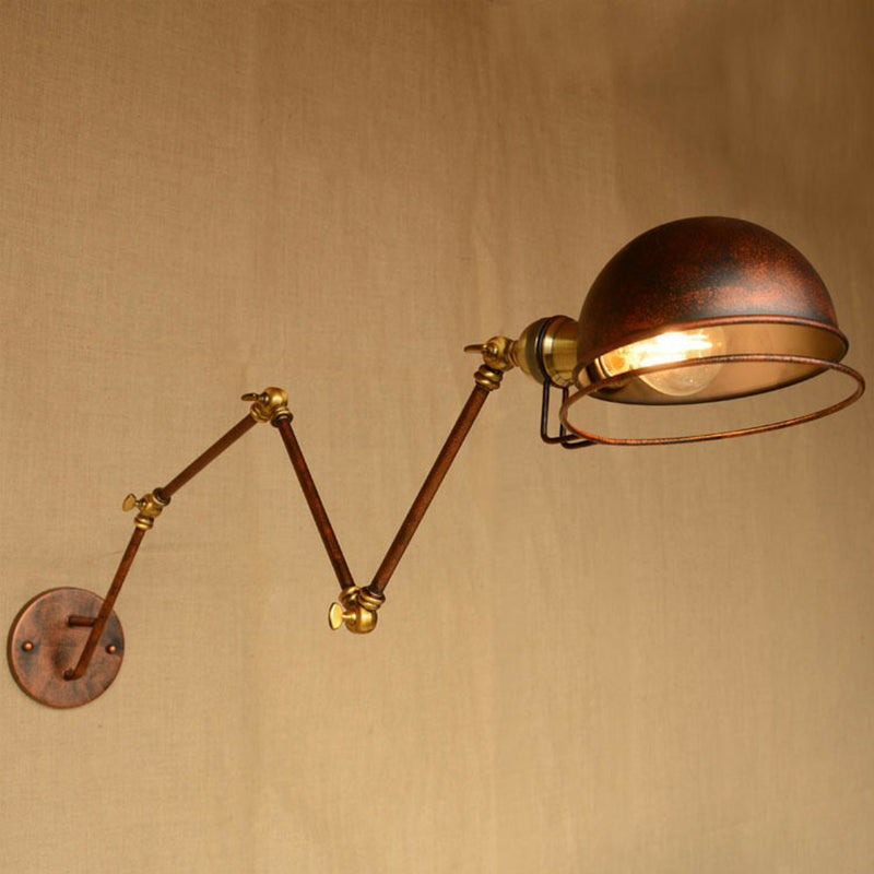 Iron Rust Wall Reading Lamp Semi-Spherical 1-Light Farmhouse Wall Mounted Lighting with Rotatable Arm and Wire Guard