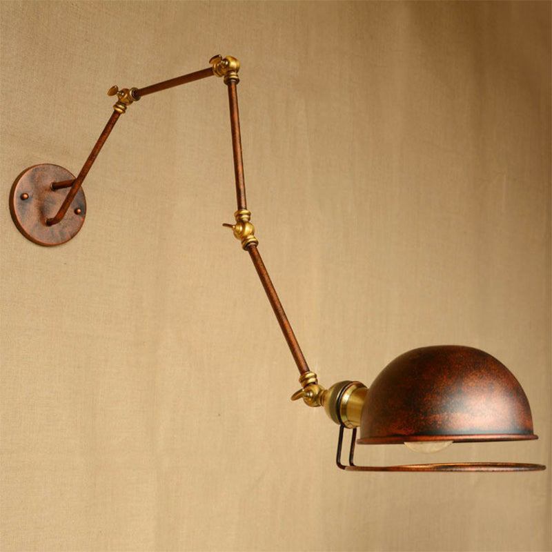 Iron Rust Wall Reading Lamp Semi-Spherical 1-Light Farmhouse Wall Mounted Lighting with Rotatable Arm and Wire Guard