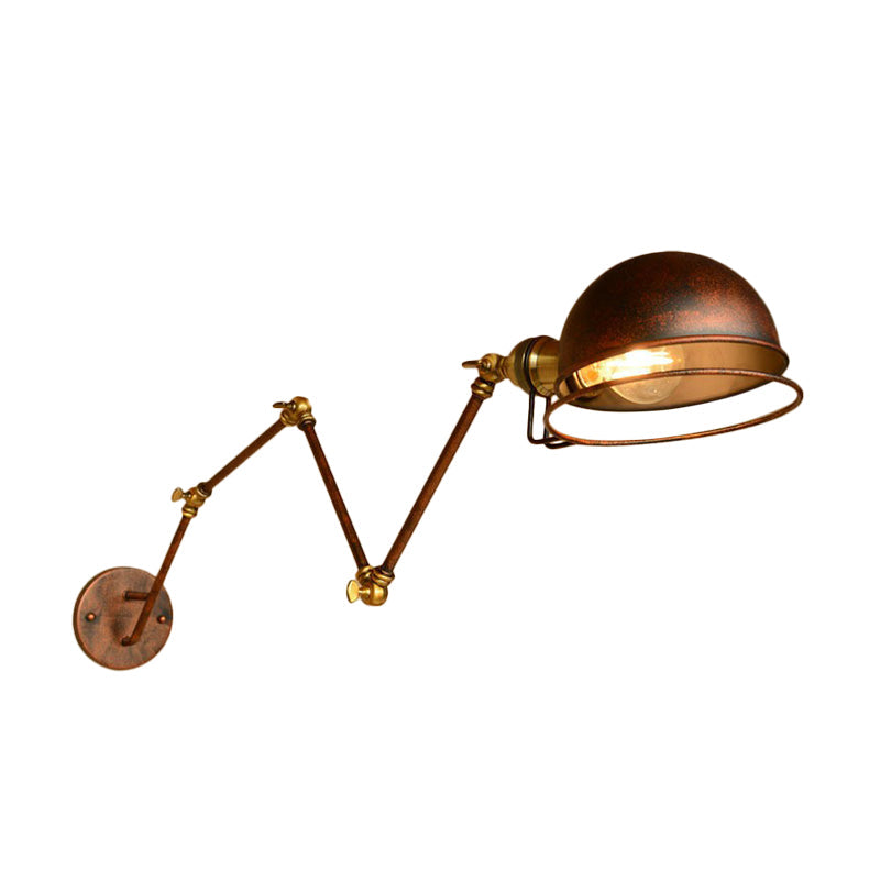 Iron Rust Wall Reading Lamp Semi-Spherical 1-Light Farmhouse Wall Mounted Lighting with Rotatable Arm and Wire Guard