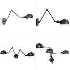 Industrial Dome-Shaped Wall Lamp Kit Single Bulb Iron Wall Mount Lighting Fixture with Swing Arm in Black, 6"+6"/12"+6" W