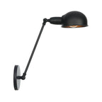 Industrial Dome-Shaped Wall Lamp Kit Single Bulb Iron Wall Mount Lighting Fixture with Swing Arm in Black, 6"+6"/12"+6" W