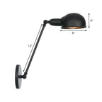 Industrial Dome-Shaped Wall Lamp Kit Single Bulb Iron Wall Mount Lighting Fixture with Swing Arm in Black, 6"+6"/12"+6" W