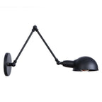 Industrial Dome-Shaped Wall Lamp Kit Single Bulb Iron Wall Mount Lighting Fixture with Swing Arm in Black, 6"+6"/12"+6" W