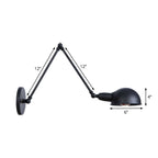 Industrial Dome-Shaped Wall Lamp Kit Single Bulb Iron Wall Mount Lighting Fixture with Swing Arm in Black, 6"+6"/12"+6" W