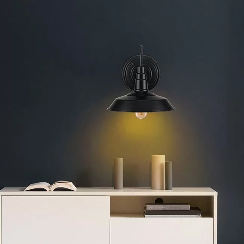 Metallic black wall lamp socket barn shade 1 head rustic wall-mounted lamp with goose neck arm