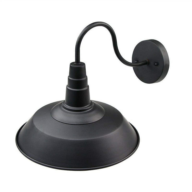 Metallic black wall lamp socket barn shade 1 head rustic wall-mounted lamp with goose neck arm