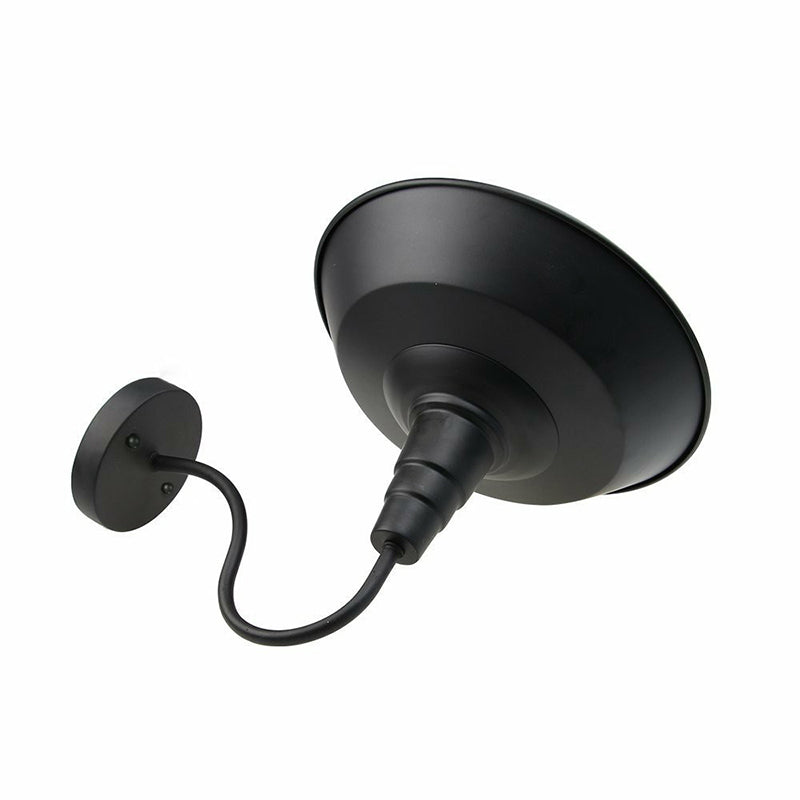 Metallic black wall lamp socket barn shade 1 head rustic wall-mounted lamp with goose neck arm