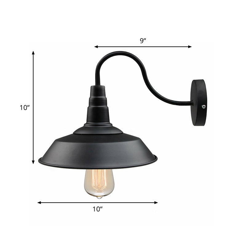 Metallic black wall lamp socket barn shade 1 head rustic wall-mounted lamp with goose neck arm