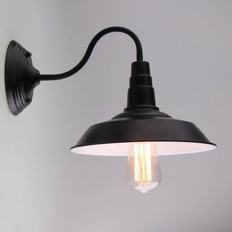 Vintage Barn Wall Lighting 10"/14" Wide 1-Light Metal Gooseneck Wall Mount Lighting in Black