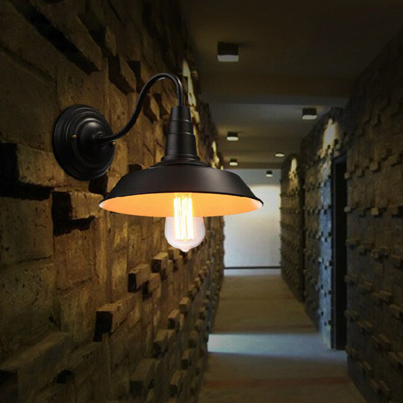 Vintage Barn Wall Lighting 10"/14" Wide 1-Light Metal Gooseneck Wall Mount Lighting in Black