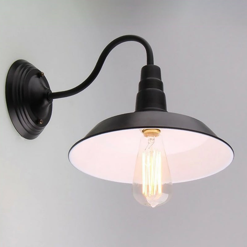 Vintage Barn Wall Lighting 10"/14" Wide 1-Light Metal Gooseneck Wall Mount Lighting in Black