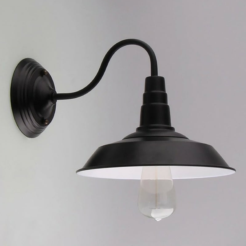 Vintage Barn Wall Lighting 10"/14" Wide 1-Light Metal Gooseneck Wall Mount Lighting in Black