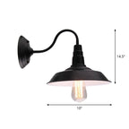Vintage Barn Wall Lighting 10"/14" Wide 1-Light Metal Gooseneck Wall Mount Lighting in Black
