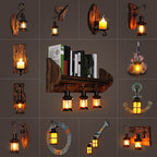 Oval/Fish-shaped Wooden Wall Sconce Light Rustic 1 Head Kitchen Wall-mounted Lamp with Candle/Lantern in Brown