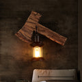 Oval/Fish-shaped Wooden Wall Sconce Light Rustic 1 Head Kitchen Wall-mounted Lamp with Candle/Lantern in Brown